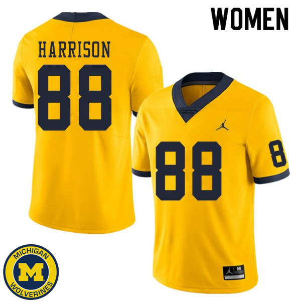 Women Michigan Wolverines #88 Mathew Harrison Yellow Embroidery Jersey